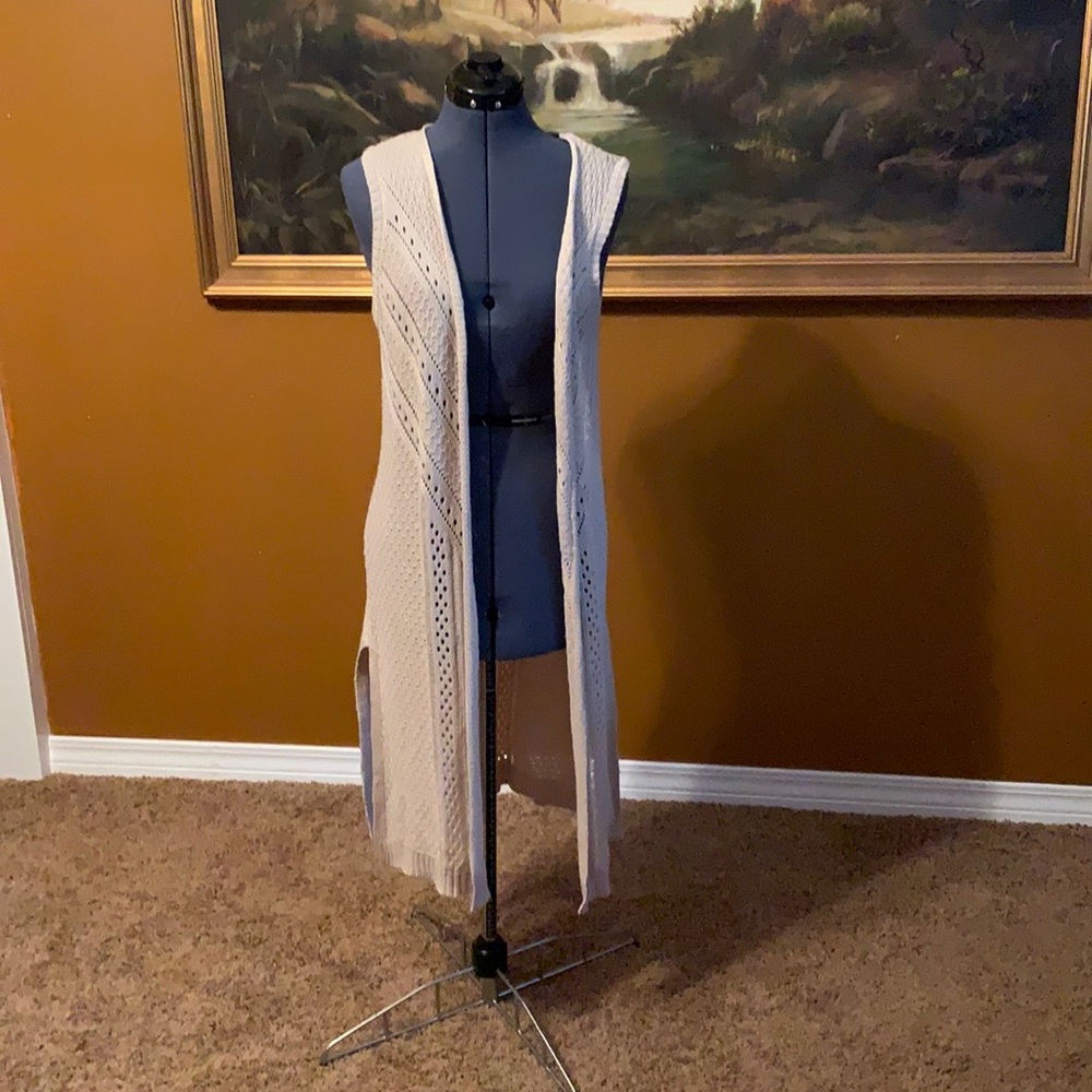 Crochet duster Soft cream sleeveless coverup women large